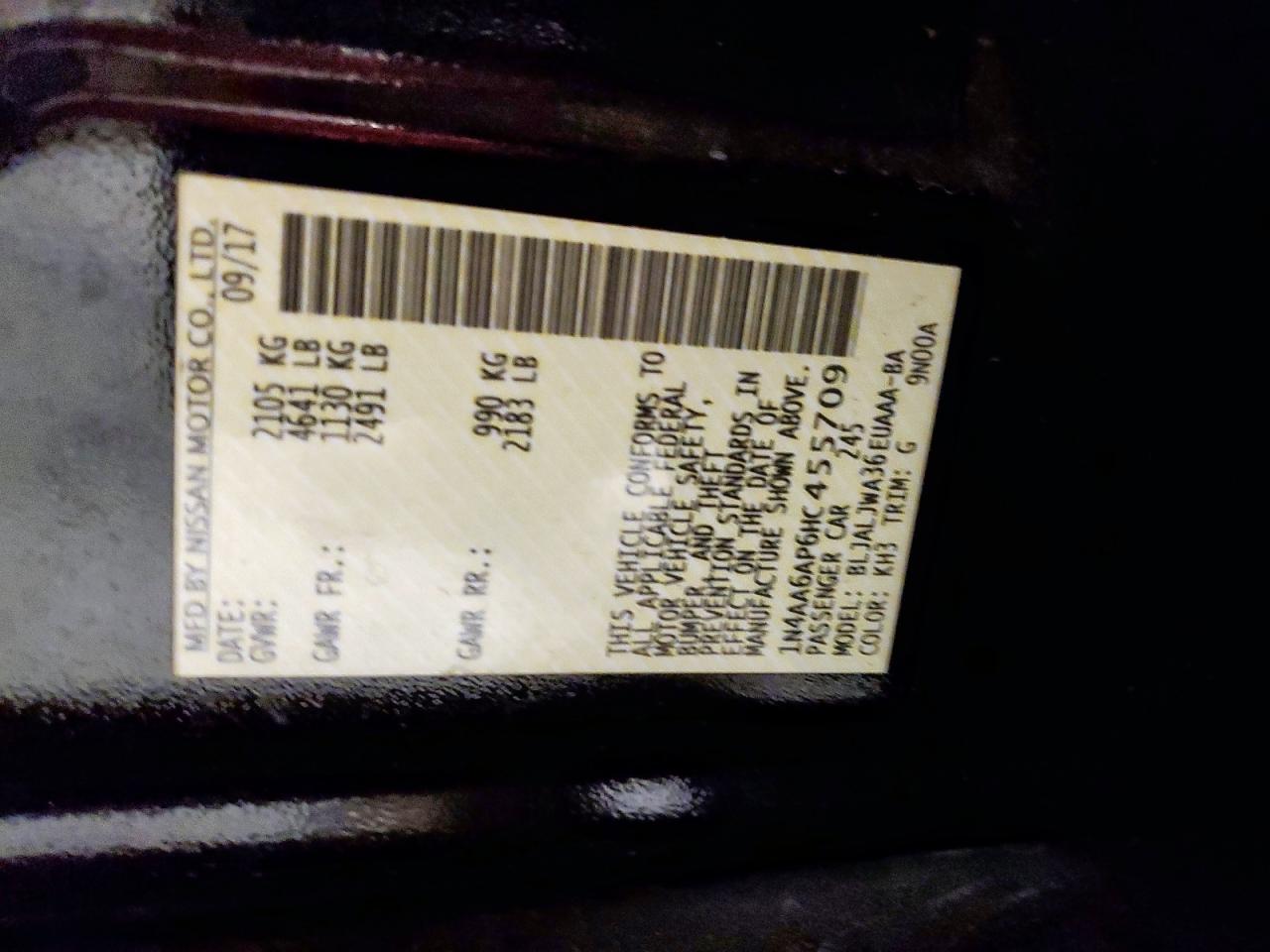 2017 Nissan Maxima 3.5S VIN: 1N4AA6AP6HC455709 Lot: 82400865