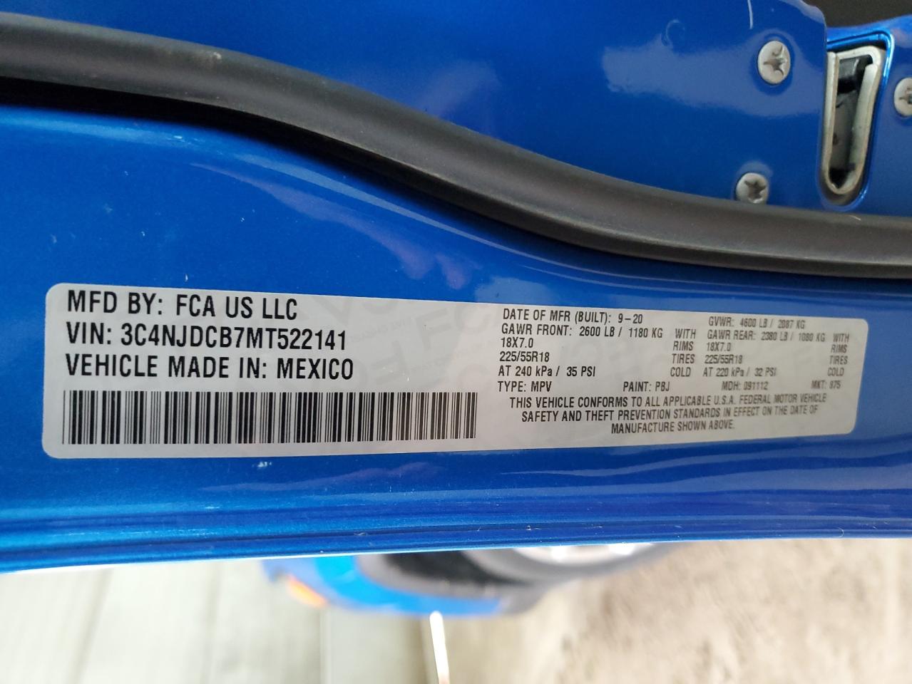 2021 Jeep Compass Limited VIN: 3C4NJDCB7MT522141 Lot: 90044715