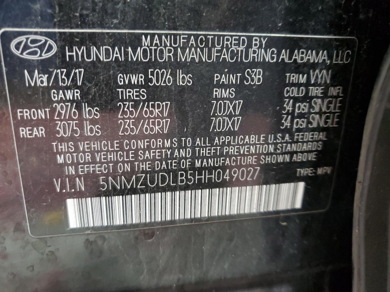 2017 Hyundai Santa Fe Sport VIN: 5NMZUDLB5HH049027 Lot: 86816465