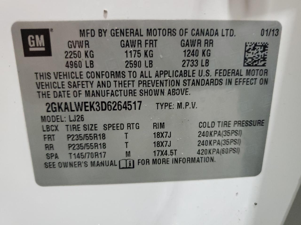 2013 GMC Terrain Slt VIN: 2GKALWEK3D6264517 Lot: 90505495