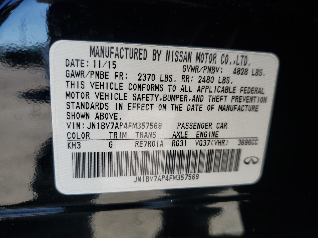 2015 Infiniti Q50 Base VIN: JN1BV7AP4FM357569 Lot: 82534765