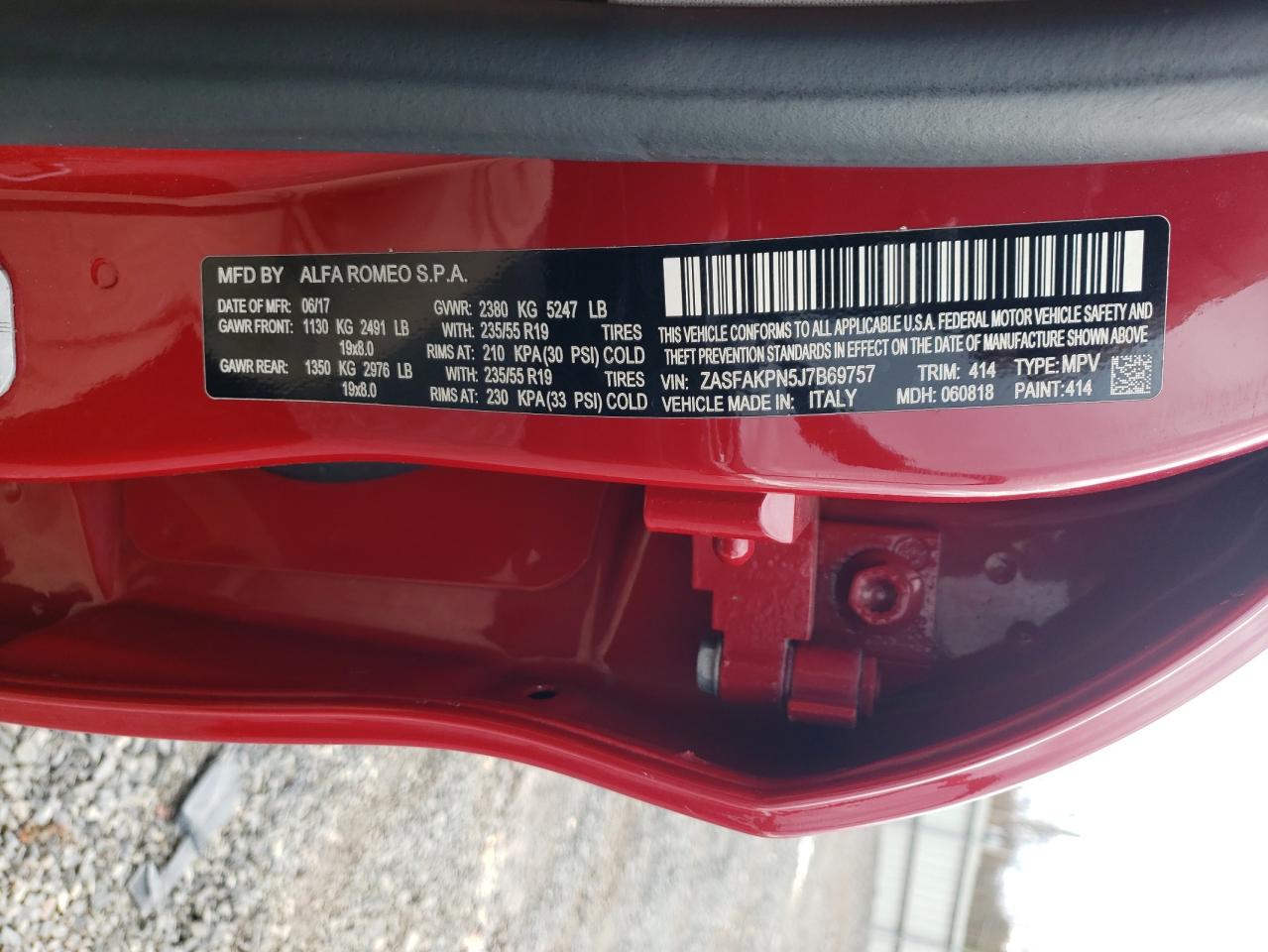 2018 Alfa Romeo Stelvio Sport VIN: ZASFAKPN5J7B69757 Lot: 90844675