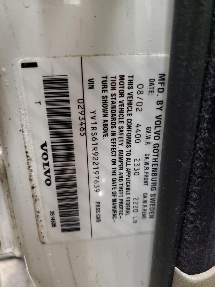 2002 Volvo S60 VIN: YV1RS61R922197639 Lot: 86068575