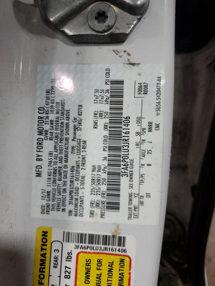 2018 Ford Fusion Se Hybrid VIN: 3FA6P0LU3JR161406 Lot: 86898735