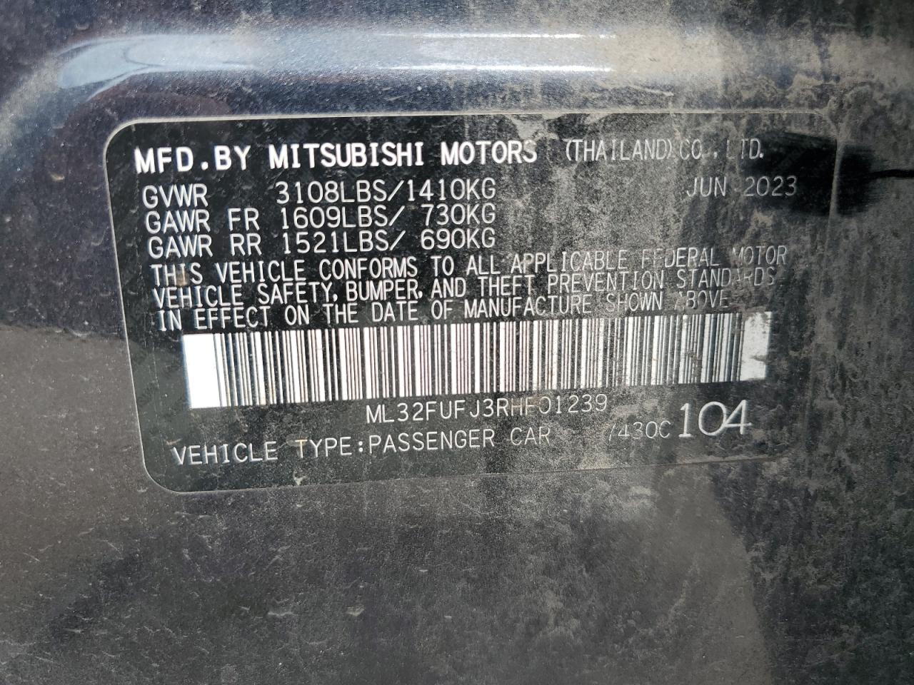 2024 Mitsubishi Mirage G4 Es VIN: ML32FUFJ3RHF01239 Lot: 86856055