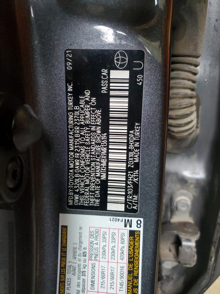 2021 Toyota C-Hr Xle VIN: NMTKHMBX9MR136194 Lot: 90335855