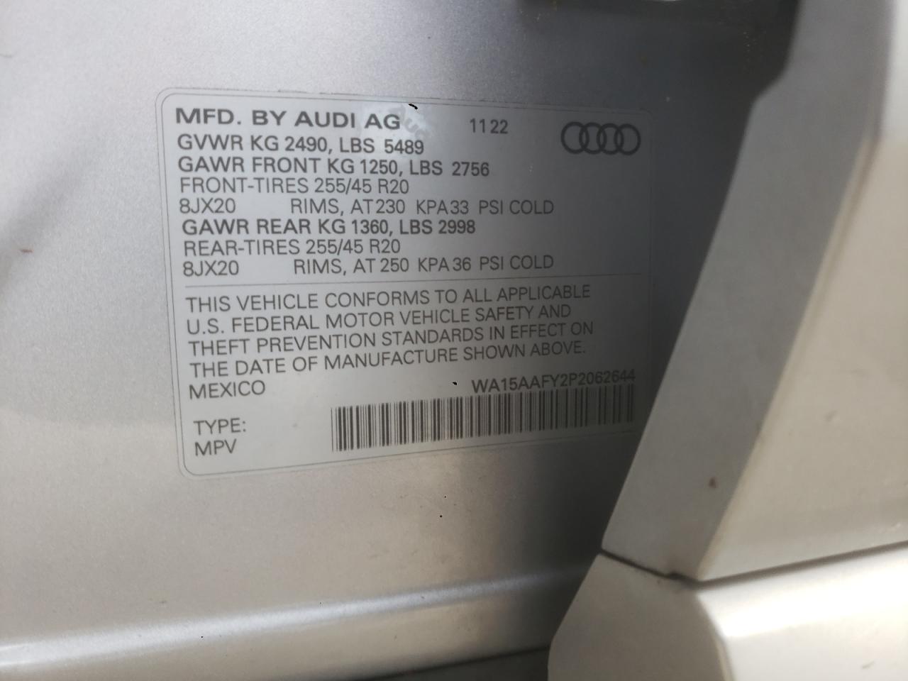 2023 Audi Q5 Sportback Prm Pls 45 VIN: WA15AAFY2P2062644 Lot: 90494465