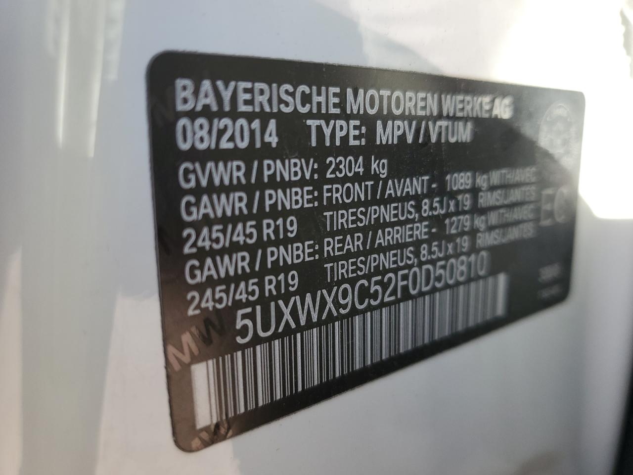 2015 BMW X3 xDrive28I VIN: 5UXWX9C52F0D50810 Lot: 81487255