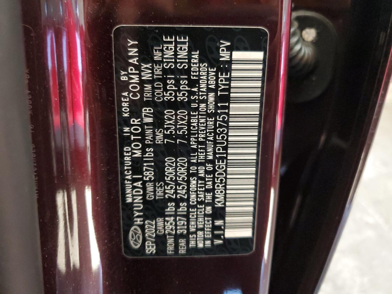 2023 Hyundai Palisade Limited VIN: KM8R5DGE1PU537511 Lot: 85548315