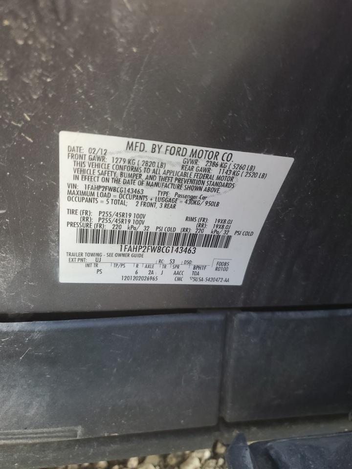 2012 Ford Taurus Limited VIN: 1FAHP2FW8CG143463 Lot: 82651805