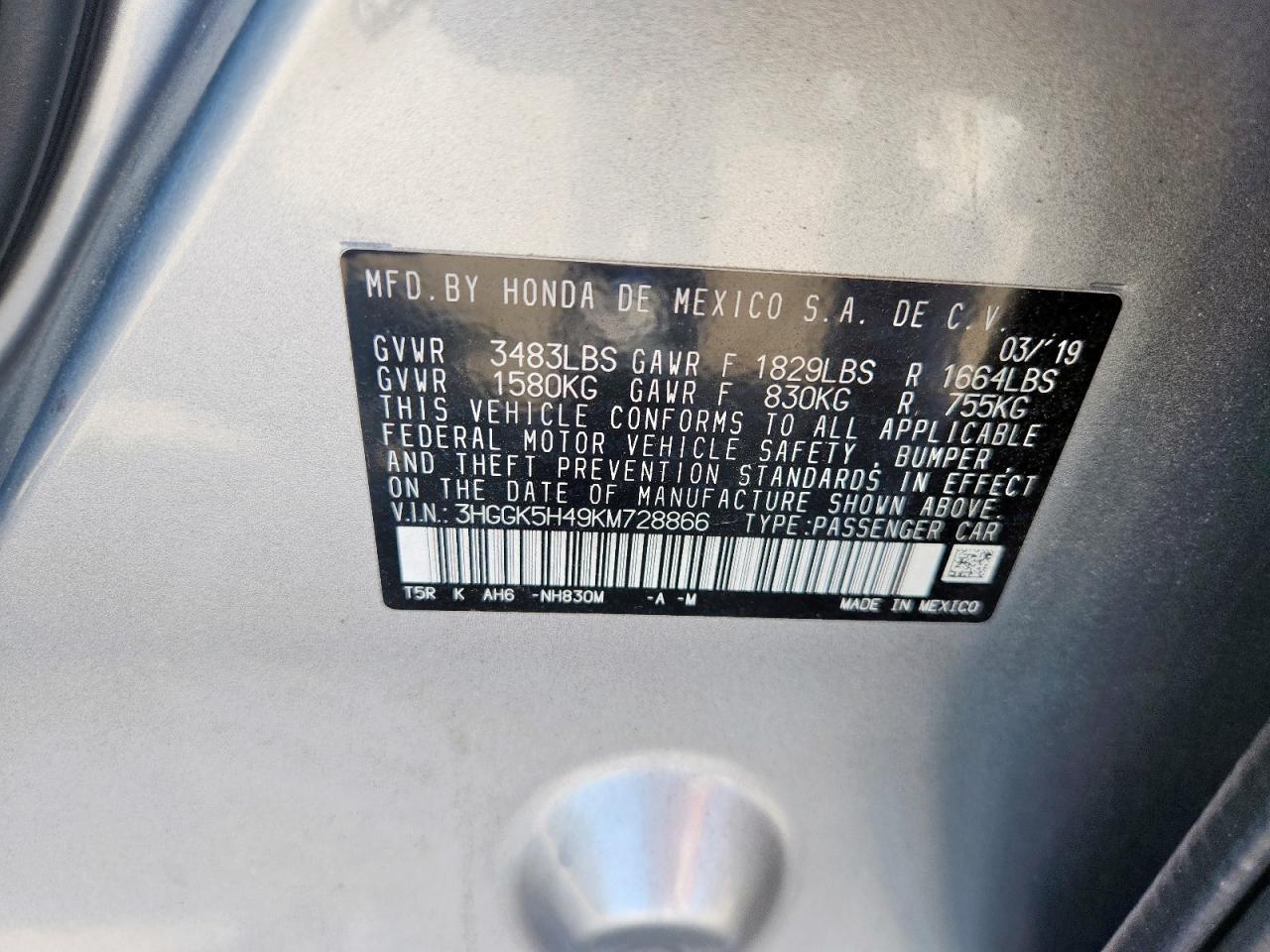 2019 Honda Fit Lx VIN: 3HGGK5H49KM728866 Lot: 82295695