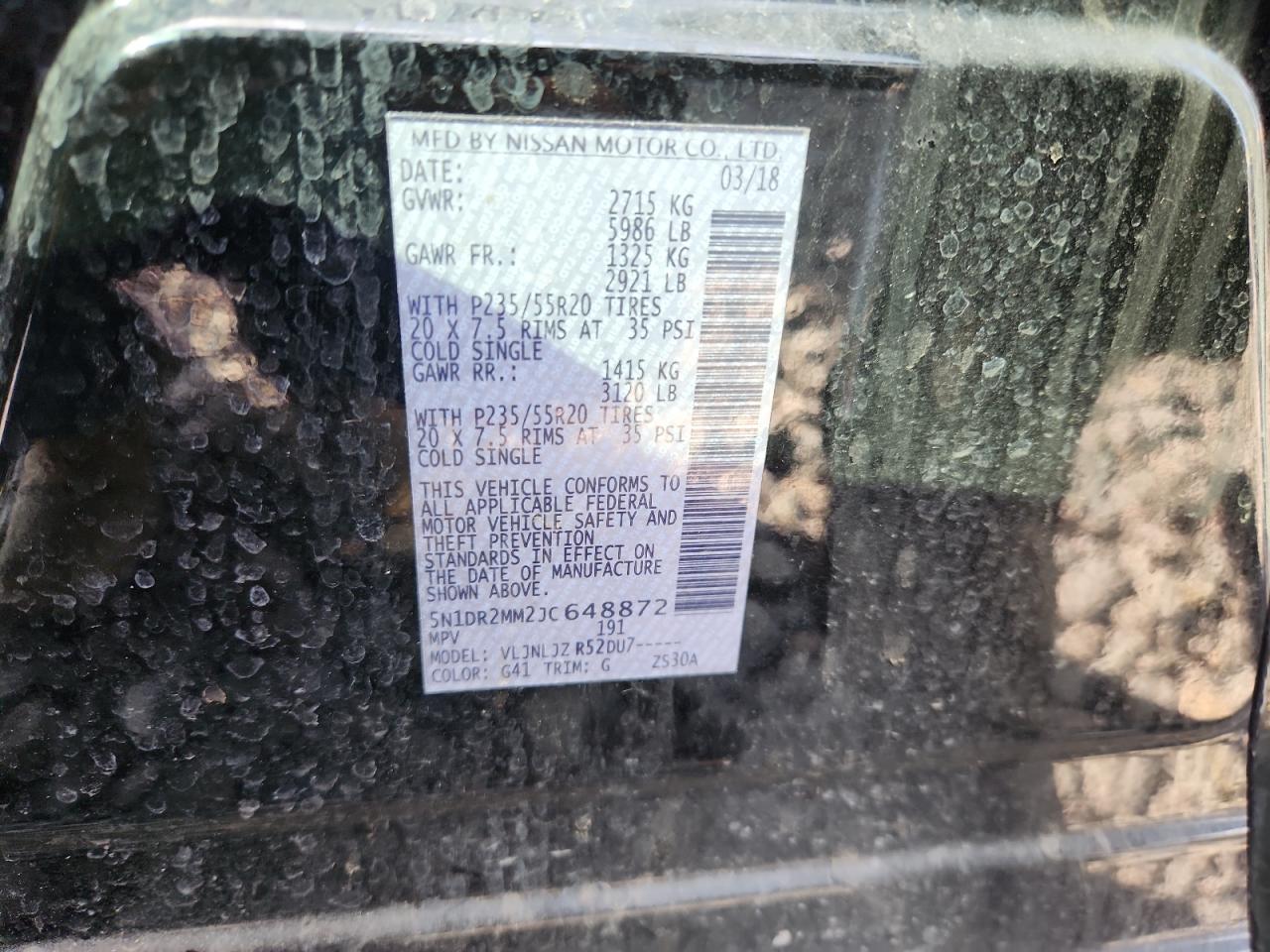 2018 Nissan Pathfinder S VIN: 5N1DR2MM2JC648872 Lot: 84934185