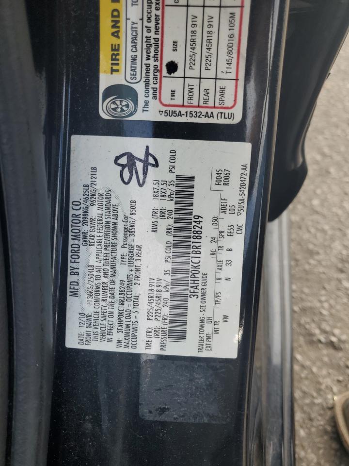 2011 Ford Fusion Sport VIN: 3FAHP0KC1BR188249 Lot: 85200845