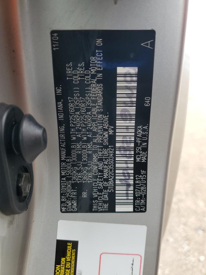 2005 Toyota Sienna Xle VIN: 5TDBA22C35S034821 Lot: 82770635