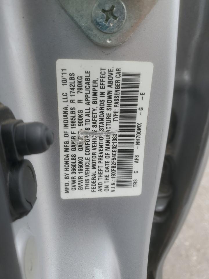 2012 Honda Civic Lx VIN: 19XFB2F54CE021383 Lot: 85767945