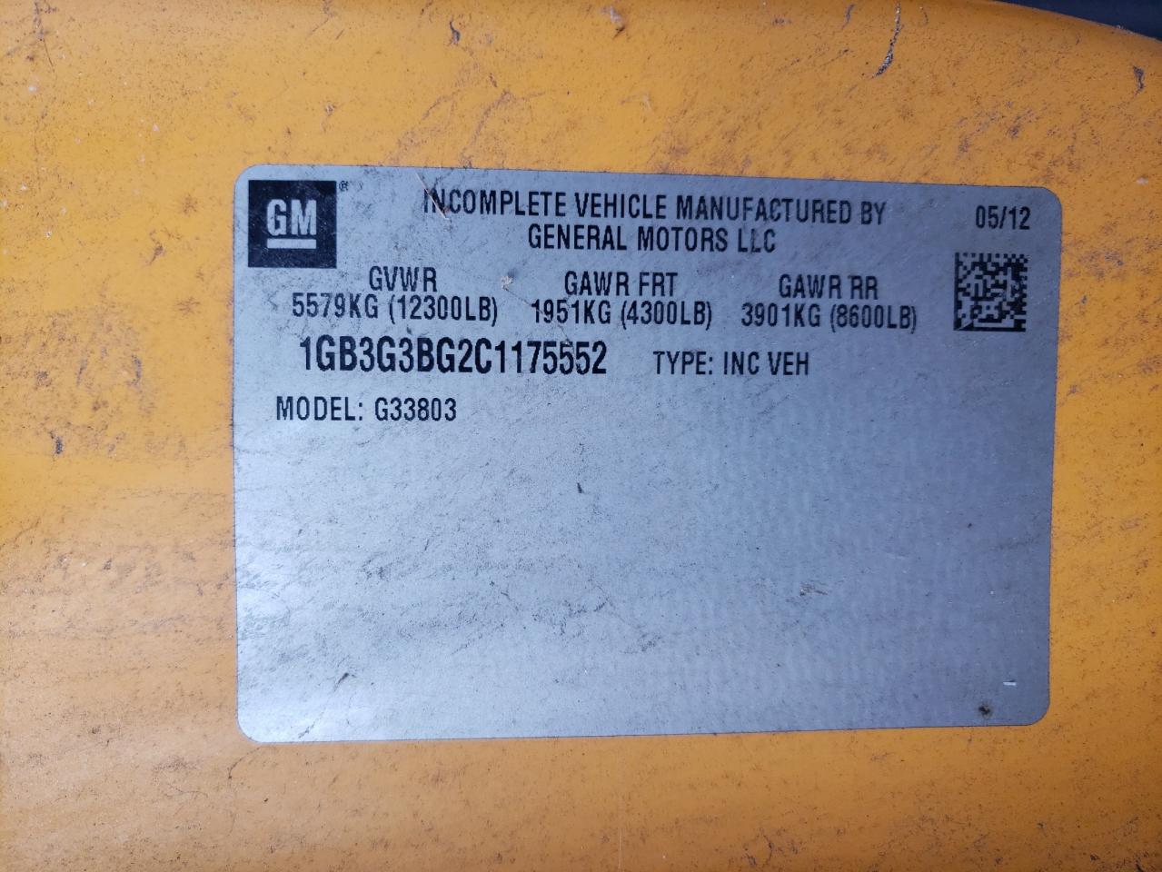 2012 Thomas Minotour G3500 - School Bus VIN: 1GB3G3BG2C1175552 Lot: 84637045