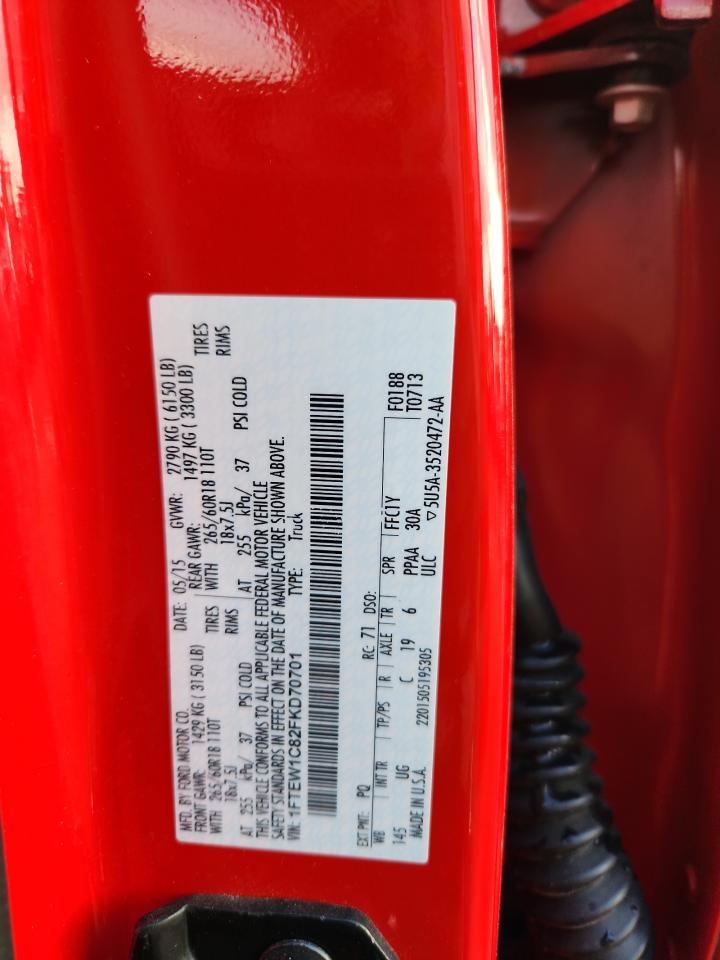 2015 Ford F150 Supercrew VIN: 1FTEW1C82FKD70701 Lot: 85694265