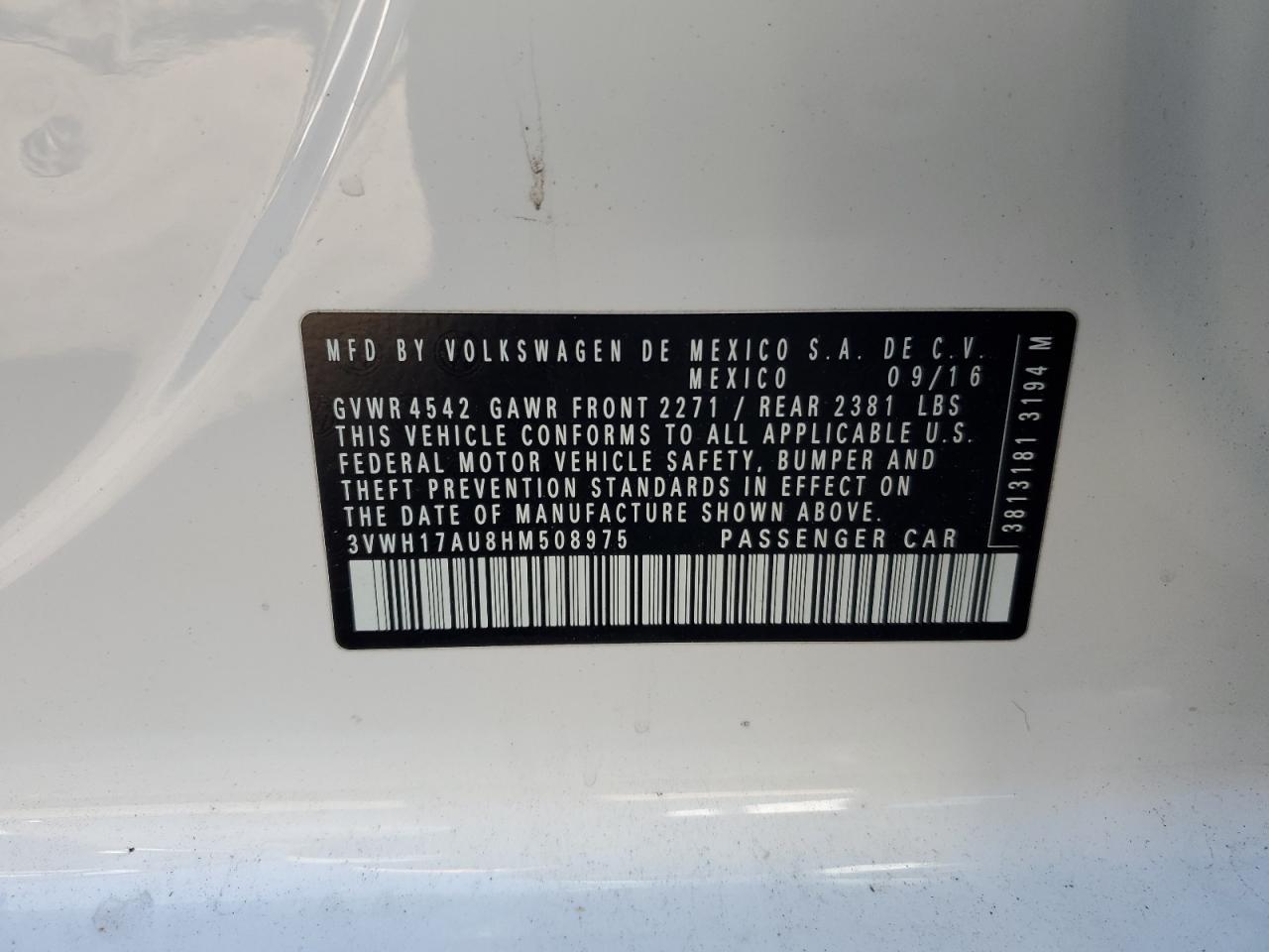 2017 Volkswagen Golf Alltrack S VIN: 3VWH17AU8HM508975 Lot: 89480985