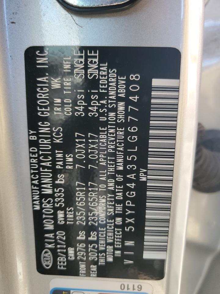 2020 Kia Sorento L VIN: 5XYPG4A35LG677408 Lot: 85122525