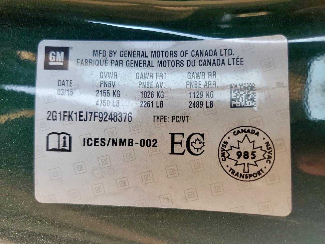 2015 Chevrolet Camaro 2Ss VIN: 2G1FK1EJ7F9248376 Lot: 84645145