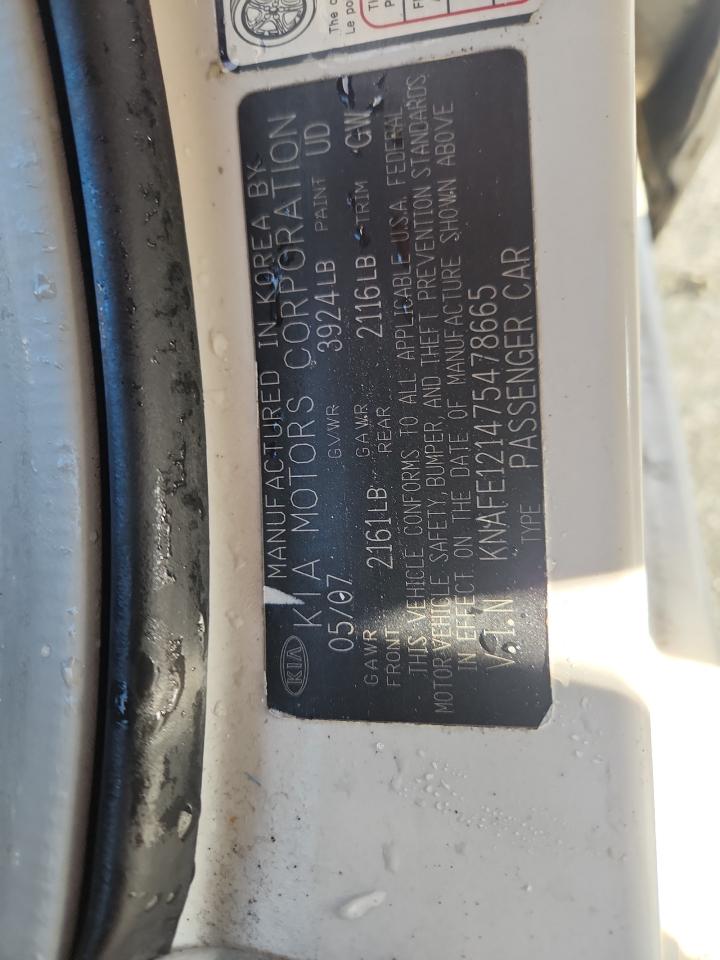 2007 Kia Spectra Ex VIN: KNAFE121475478665 Lot: 90235245