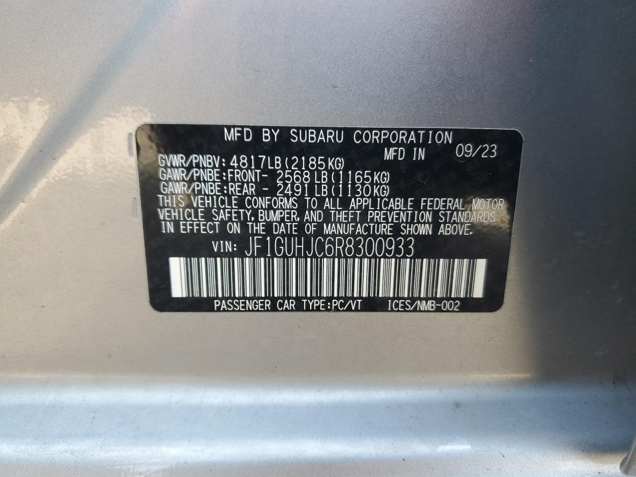 2024 Subaru Impreza Rs VIN: JF1GUHJC6R8300933 Lot: 81915455