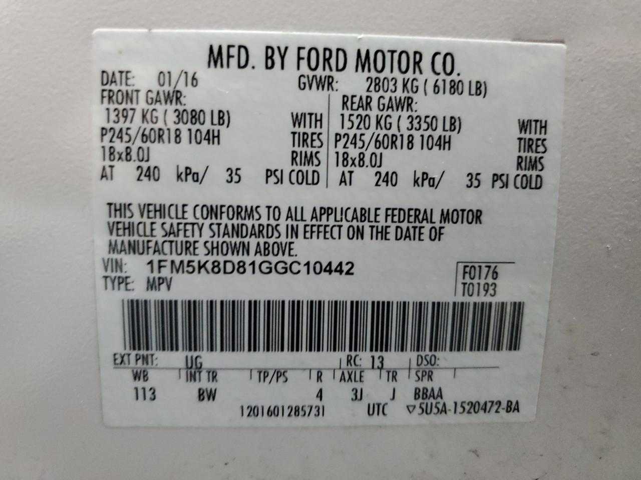 2016 Ford Explorer Xlt VIN: 1FM5K8D81GGC10442 Lot: 87083465