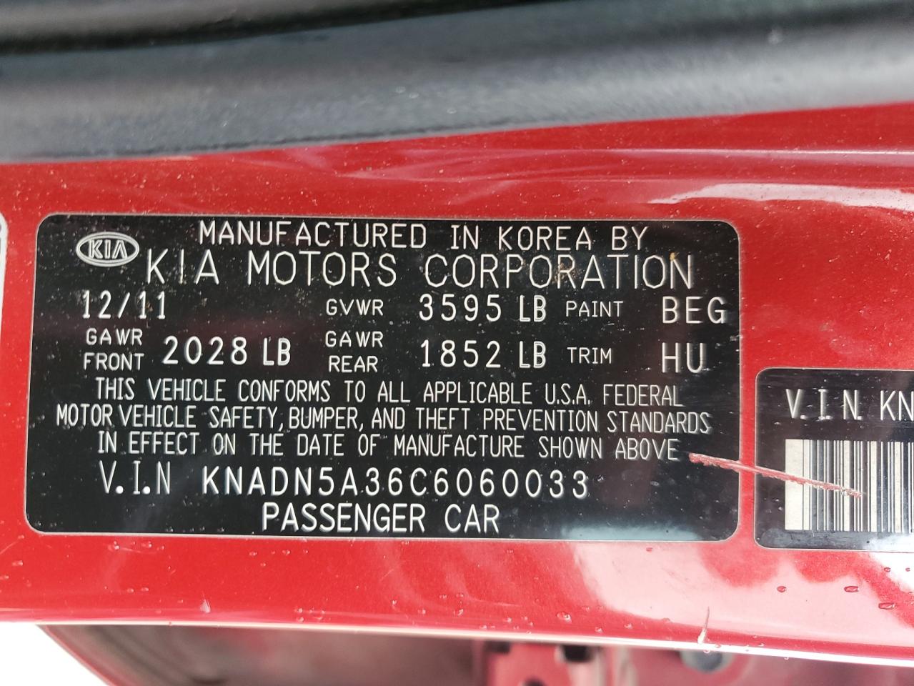 2012 Kia Rio Ex VIN: KNADN5A36C6060033 Lot: 85650505