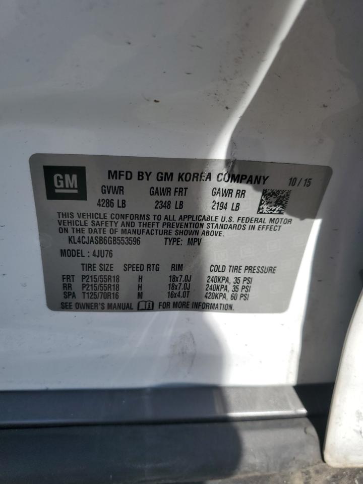 2016 Buick Encore VIN: KL4CJASB6GB553596 Lot: 84949035