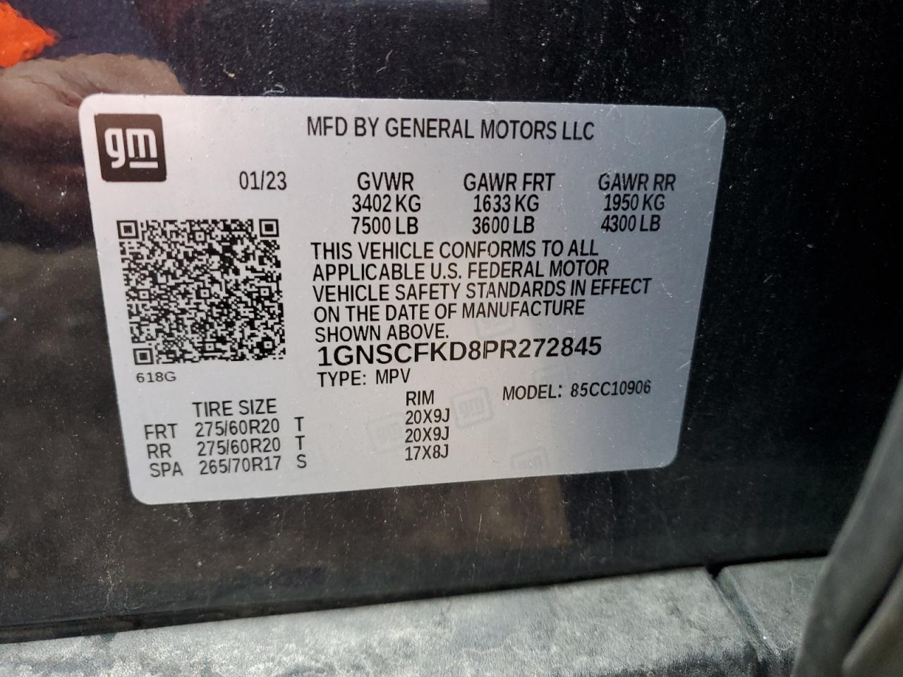 2023 Chevrolet Suburban C1500 Premier VIN: 1GNSCFKD8PR272845 Lot: 89506345