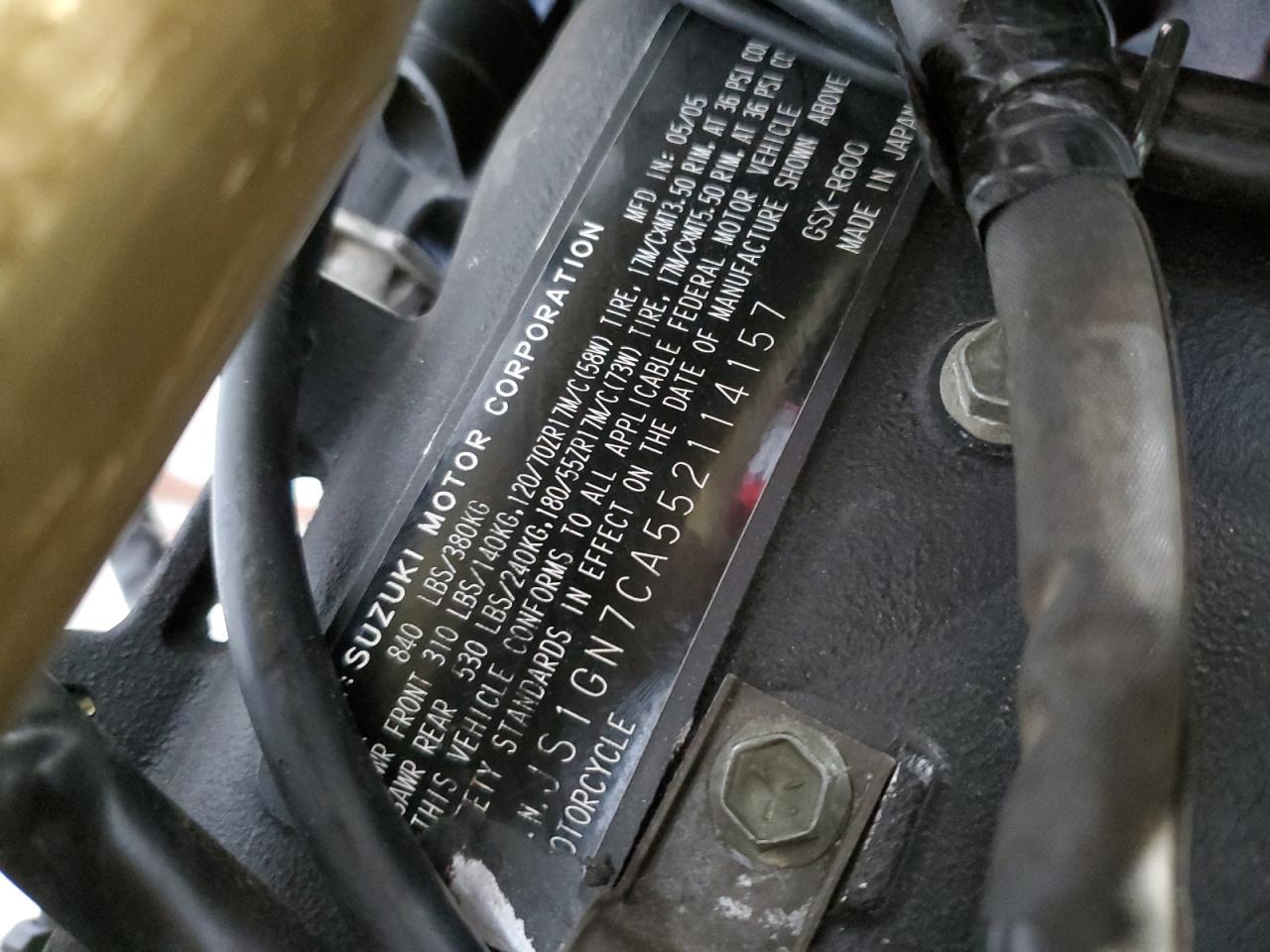 2005 Suzuki Gsx-R600 K VIN: JS1GN7CA552114157 Lot: 85888325