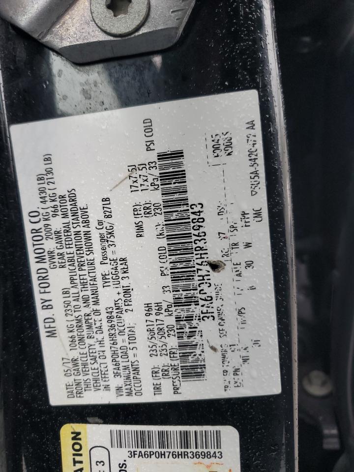 2017 Ford Fusion Se VIN: 3FA6P0H76HR369843 Lot: 89830495