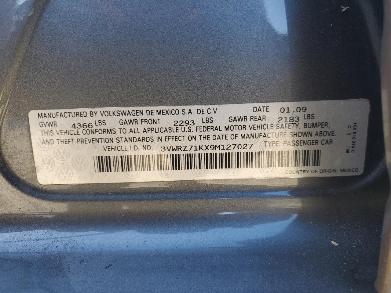 2009 Volkswagen Jetta Se VIN: 3VWRZ71KX9M127027 Lot: 84870195