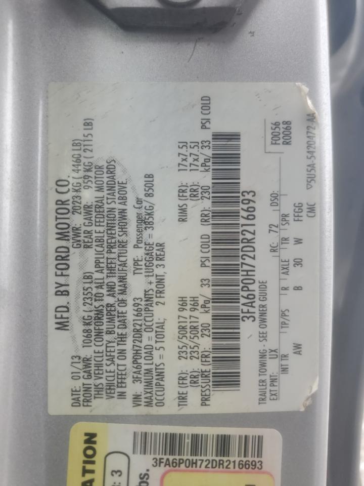 2013 Ford Fusion Se VIN: 3FA6P0H72DR216693 Lot: 86276325