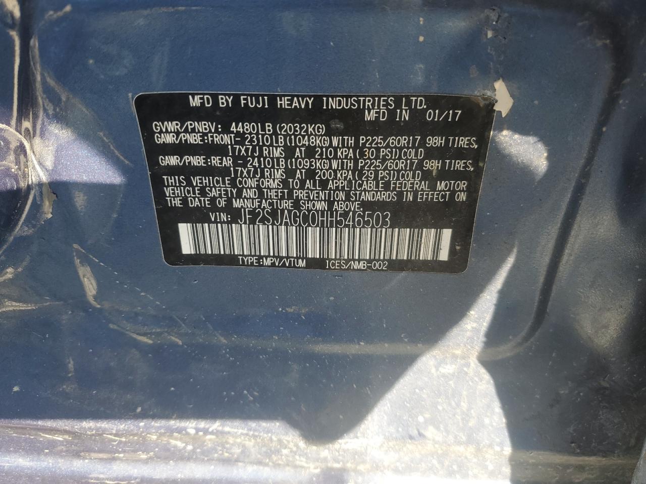 2017 Subaru Forester 2.5I Premium VIN: JF2SJAGC0HH546503 Lot: 82316765