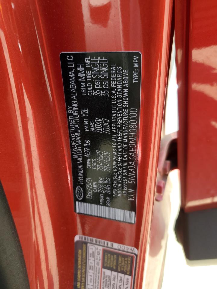 2022 Hyundai Tucson Se VIN: 5NMJA3AE0NH080100 Lot: 85753295