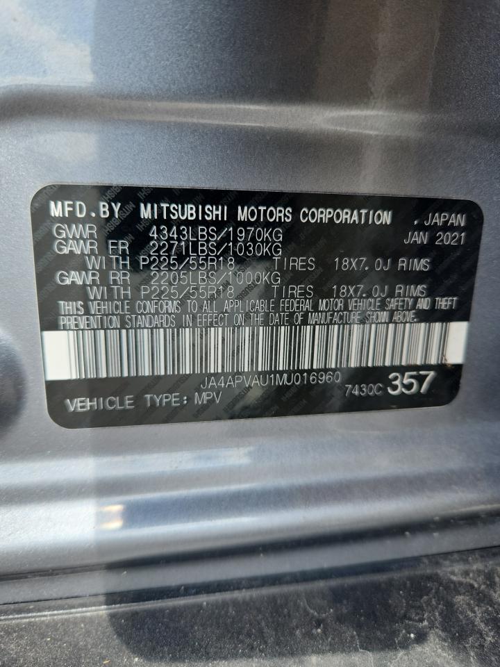 2021 Mitsubishi Outlander Sport Se VIN: JA4APVAU1MU016960 Lot: 90674995