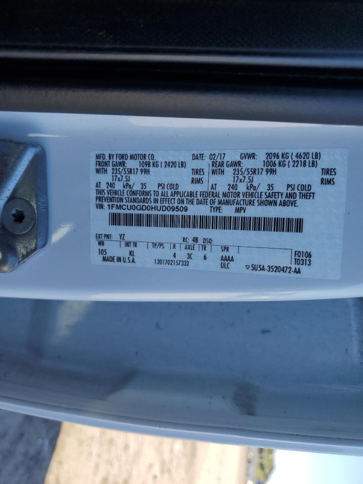 2017 Ford Escape Se VIN: 1FMCU0GD0HUD09509 Lot: 85888535