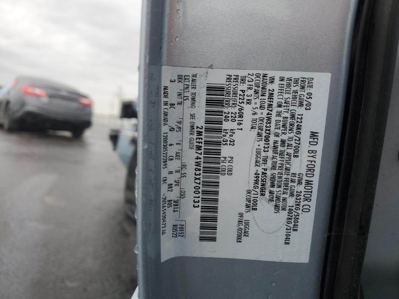 2003 Mercury Grand Marquis Gs VIN: 2MEFM74W83X700133 Lot: 86540135