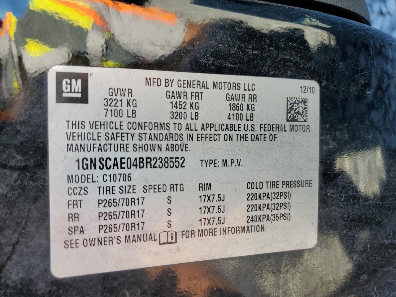 2011 Chevrolet Tahoe C1500 Ls VIN: 1GNSCAE04BR238552 Lot: 85933925