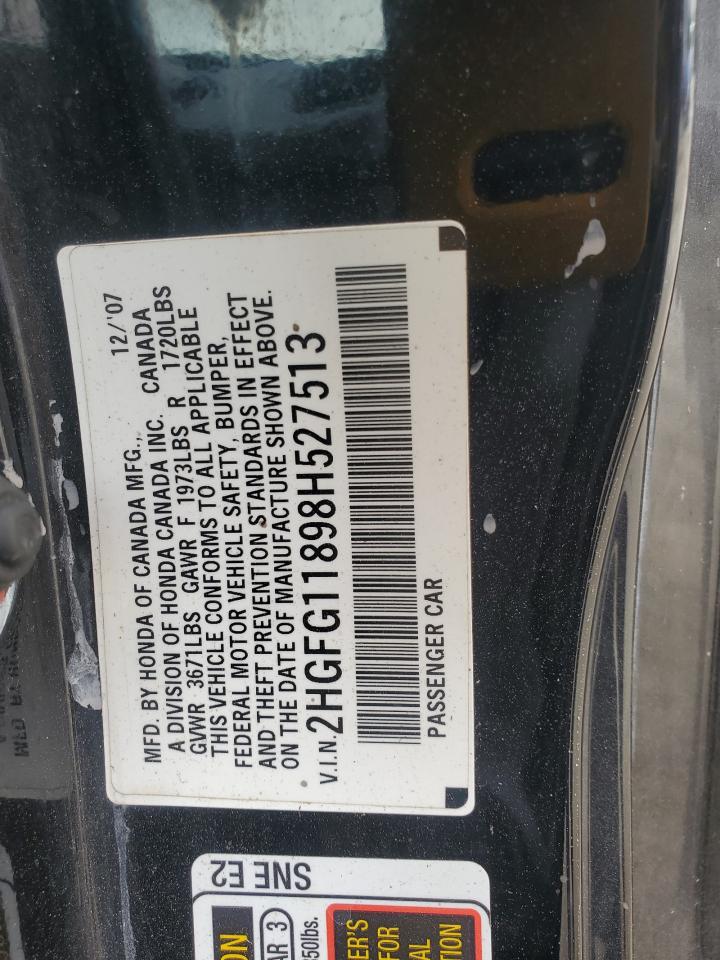2008 Honda Civic Ex VIN: 2HGFG11898H527513 Lot: 85333025