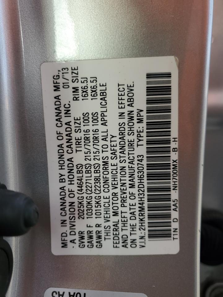 2013 Honda Cr-V Lx VIN: 2HKRM4H32DH630743 Lot: 82377815