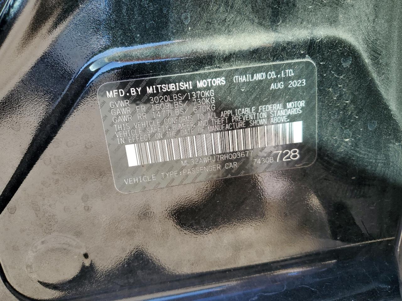 2024 Mitsubishi Mirage Se VIN: ML32AWHJ7RH003677 Lot: 86534975