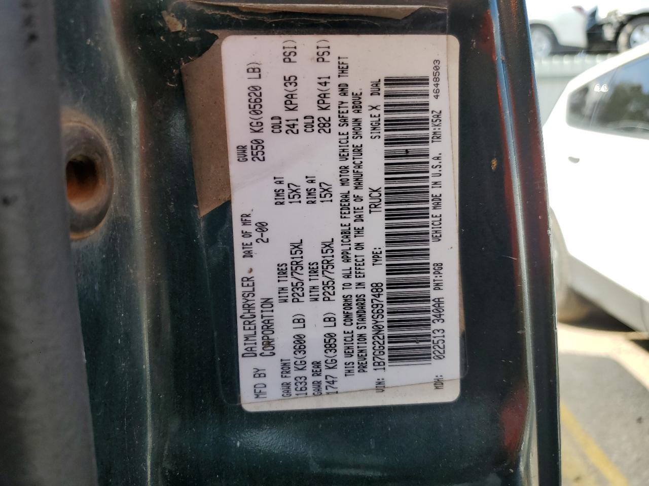 2000 Dodge Dakota VIN: 1B7GG22N0YS697488 Lot: 82376815