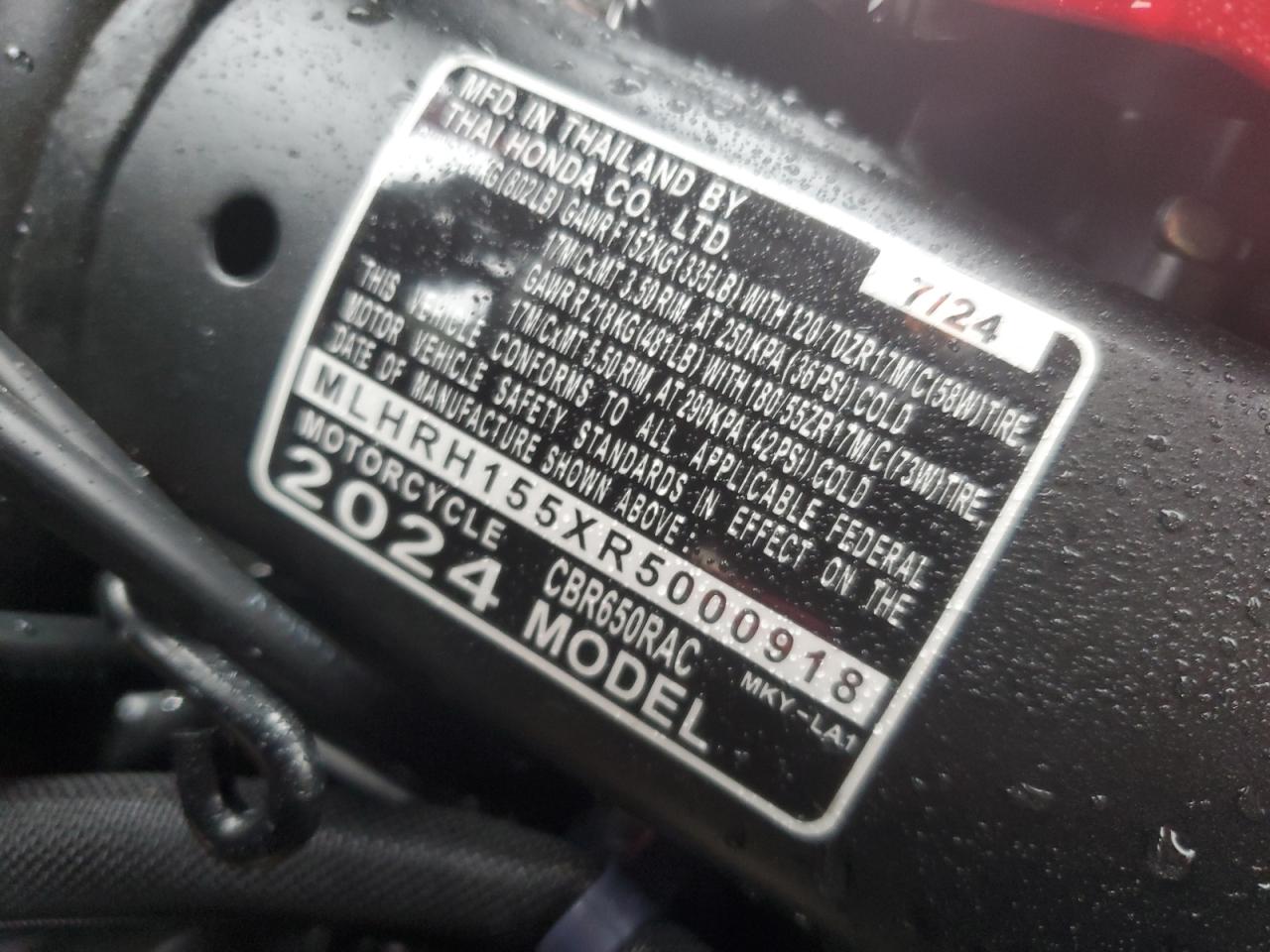 2024 Honda Cbr650 R VIN: MLHRH155XR5000918 Lot: 90700555