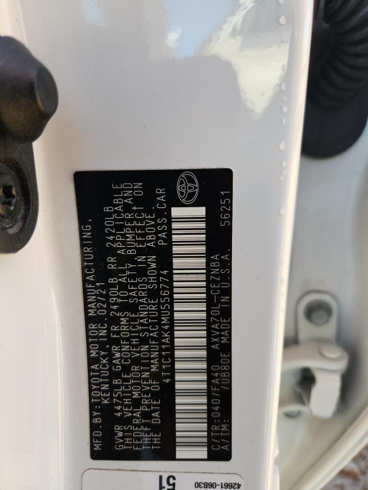 2021 Toyota Camry Le VIN: 4T1C11AK4MU556774 Lot: 86235725