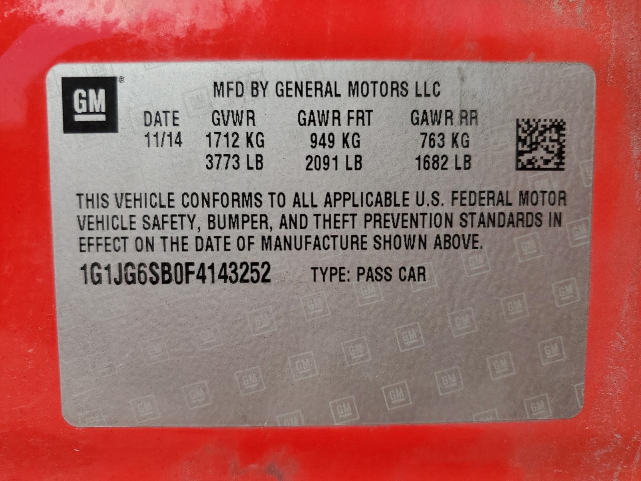 2015 Chevrolet Sonic Rs VIN: 1G1JG6SB0F4143252 Lot: 86257545