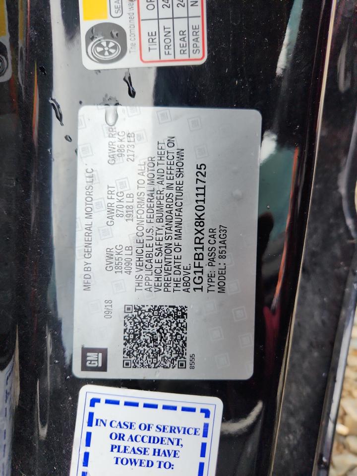 2019 Chevrolet Camaro Ls VIN: 1G1FB1RX8K0111725 Lot: 85168785