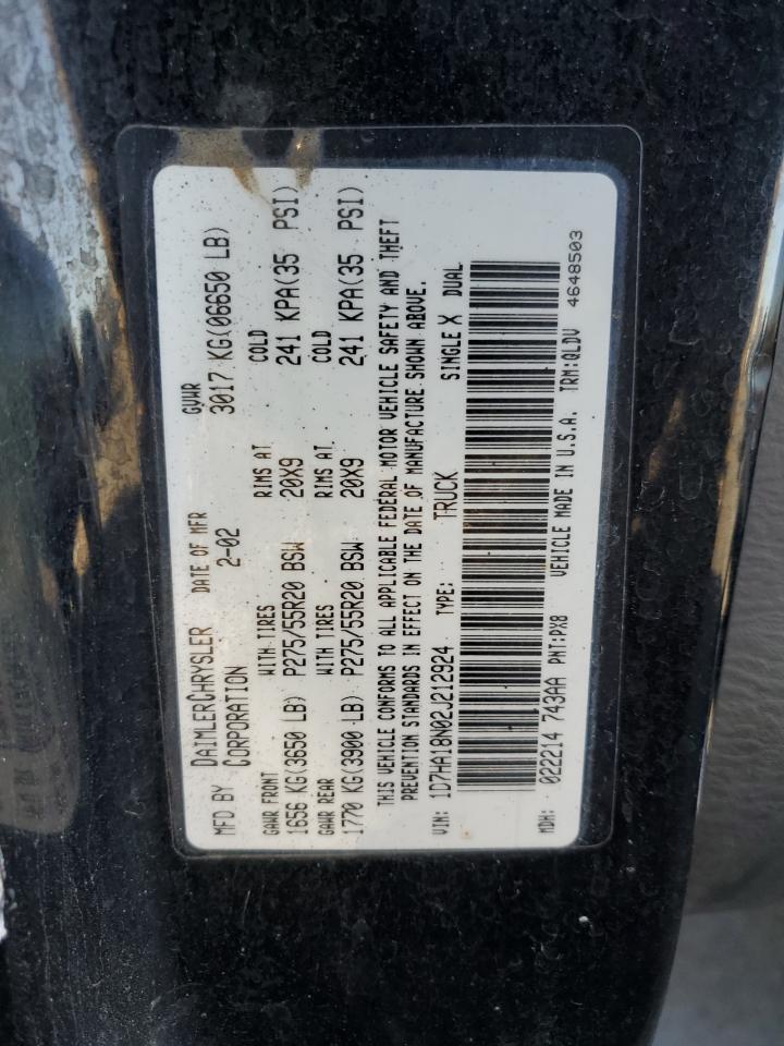 2002 Dodge Ram 1500 VIN: 1D7HA18N02J212924 Lot: 82621155