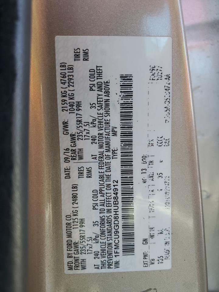 2017 Ford Escape Se VIN: 1FMCU9GD8HUB84912 Lot: 82328705